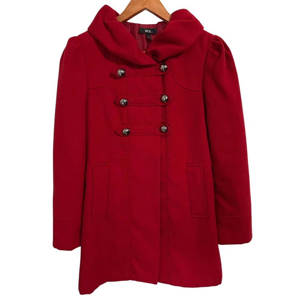 BCX Cute Red Pea Coat Double Buttons and Puffed Collar Women's‎ Size Small